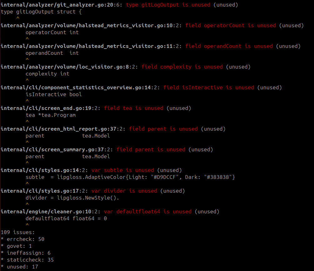 example of golangci-lint report
